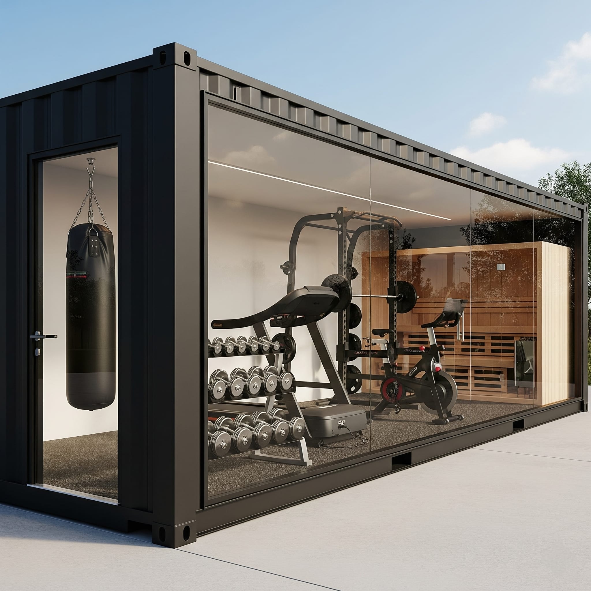 View of the premium interior gym flooring and lighting.